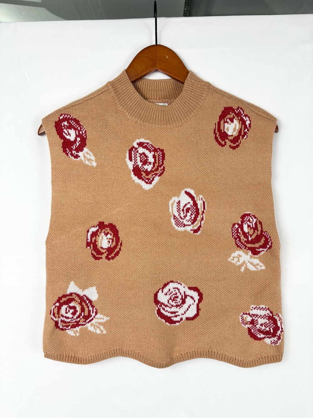Maeve Rose Sleeveless Knit Crop Sweater Tan Size S Mockneck